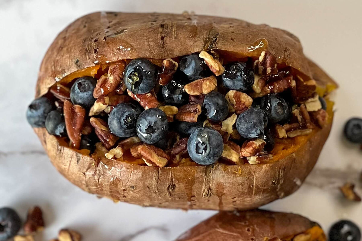 Pecan and Blueberry Stuffed Sweet Potato